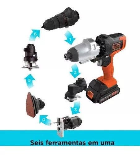 Black Decker Jogo de Ferramentas sem Fio 20V com 6 Cabeçotes Combinados - MTX20K6A-BR