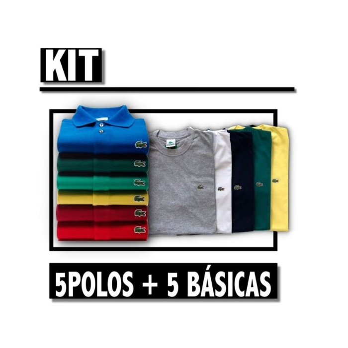 5 POLO + 5 BASICAS LACOSTE (10 CAMISETAS) (100% Piquet POLO e 100% algodão BÁSICA - cores variadas)